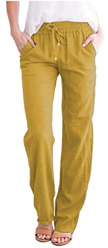 TYUIOP Leinenhose Damen kurz 3/4 Wide Leg Pants lang Baumwolle Sommer high Waist Baggy 7/8 lose Freizeit Hose Knielang elastischer Bund Sommerhose mit Taschen
