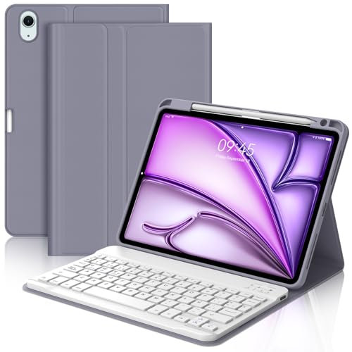Funda con Teclado para iPad Air 11 Pulgadas(M3 2025, M2 2024), Teclado Bluetooth Inalámbrico con Funda Protectora Delgada y Ranura para Bolígrafo para iPad Air 10.9 Pulgadas(5ª/4ª Gen), Púrpura