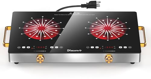 Disaenvir 2 Burner Electric Cooktop 110V - 24 Inch Countertop Electric Stove with Handles 2000W, Two Burner Ceramic Burner with LCD Touch Screen and Knob Control, Timer, Safety Lock, 120V Plug in