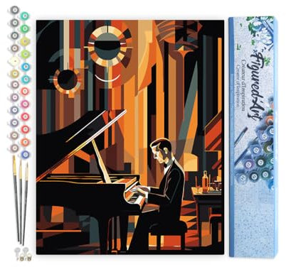 Figured'Art Peinture par Numéro Adulte Pianiste Art Déco - Activité Manuelle Kit de Loisir Créatif DIY Numéro d'Art Complet - 40x50cm sans châssis en bois