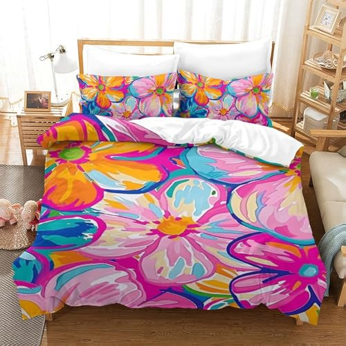 ENYISIYULO Fleurs de lys Housse De Couette 3D Imprimé Respirant Microfibre Douce Housse Couette avec Fermeture Éclair Parures De Lit pour La Maison pour Enfants Single（140x200cm）