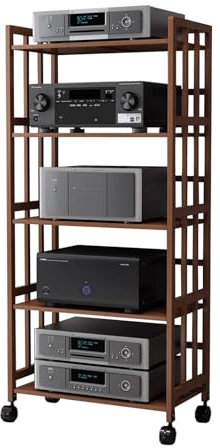 Audio Rack HiFi Regal 5-stufiger AV-Medienständer, Beweglicher Audio-Rack-Turm, Eck-TV-Entertainment-Center, Aufbewahrungsschrank for Stereokomponenten(5Tiers-A,W-55cm)