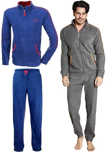 Navigare Pigiama Uomo Caldo Pile Polar Fleece Tutto Aperto con Zip 1731 (IT, Testo, XL, Regular, Regular, Oceano)