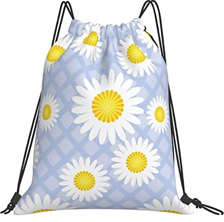 Richugui Rucksack mit Kordelzug, Gänseblümchen, gelb, Kordelzug, Sporttasche, Turnbeutel für Damen und Herren, Rucksäcke, Training, Yogatasche, Schwarz, One size