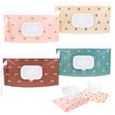 Qianyu 4 Pack Wipes Dispenser Portable Wipe Case Refillable Baby Wipe Pouch Travel Wipe Holder Reusable Wipes Container Waterproof Dustproof Wet Wipes Bags for Outdoor Activities Shopping Bathroom