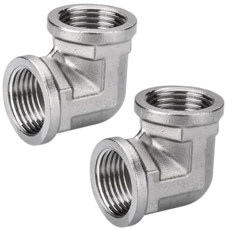 2 Stück 304 Edelstahl Winkel 90°, 1 IG/IG Edelstahl Bogen 90 Grad, 1 Zoll Innengewinde x 1 Zoll Innengewinde Rohrwinkel Bogen Adapter, DN25 Rohrwinkel für Bewässerungsanlagen