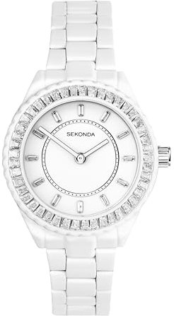 Sekonda Klassische Margot Damen-Quarzuhr in Weiß mit Analog-Anzeige und Edelstahlarmband, weiß, Armband