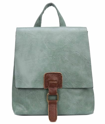OBC Damen Rucksack Tasche Crossbody Handtasche Messenger Schultertasche Umhängetasche Shopper Vintage Kuriertasche Überschlagtasche Leder Optik Mint 32x33x10 cm
