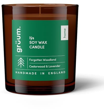 grüum 170g Soy Wax Scented Candles - 100% Soy Candle with up to 40 Hours Long Burning Time - Candles Gifts for Women - Hand Poured UK Made Scented Candle with Red Cedar Massoia Wood & Lavender