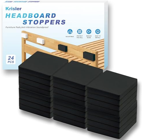 Krisler 24PCS Eva Foam Headboard Stoppers for Wall, Size 6 * 6 * 1 cm, Furniture Pads, Anti-Vibration Soundproof Pads for Bed Frame|Headboard, Black
