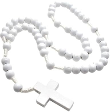 HLBEST Weiße Holz Rosenkranzperlen Mit Traditionellen Kreuzen Für Kirchenhaus Freien Freien Ästhetische Holzkörner Rosenkranz