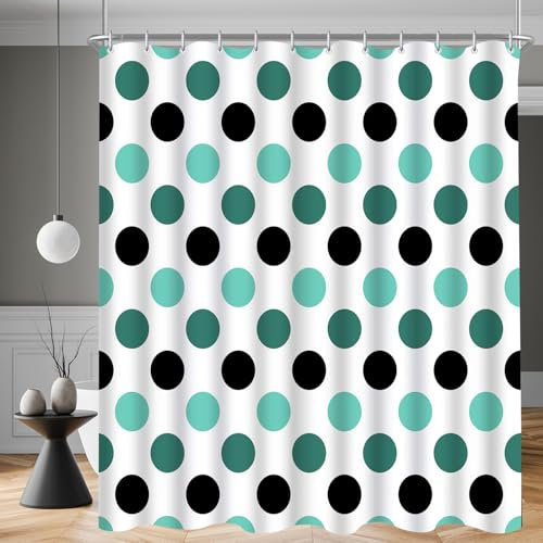 Lerores Duschvorhang 180x200 cm Punkt Motiv, Beschwerter Saum Antischimmel,Wasserabweisend,Waschbar Polyester Badevorhänge mit 12 Ösen und Duschvorhangringe für Badezimmer, Badewanne