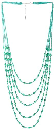 COOLSTEELANDBEYOND Grün Ovalen Perlen Statement Halskette Multi-Schichten Lange Kette mit Kristall Charme Anhänger