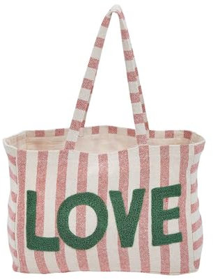 Große Strandtasche mit LOVE oder SMILE Schriftzug Gestreiftes Design, 70x37x49 cm extra groß (Grün)
