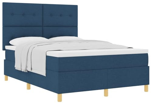 vidaXL blauer Stoffbettgestell mit Knautschung | Verstellbare Armlehnen, stilvoll modern für drinnen geeignet, unterstützt 2 Personen, ideal für Schlafzimmer, einfache Pflege, Knautsch King Size Queen