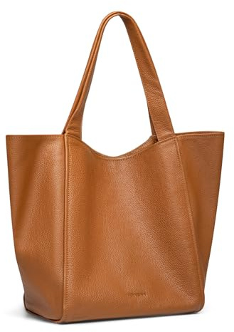 FEYNSINN große Handtasche mit Langen Henkeln echt Leder - Shopper Linn L - Schultertasche Damentasche mit - Ledertasche Damen braun handgefertigt