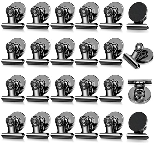24 Stück Magnetische Clips Stark, Starke Magnetklammern für Kühlschrank, Starke Magnete für Magnettafel Kratzfreie Magnetische Klammern Kühlschrankmagnete für Fotos, Büro, Schule, Schwarz