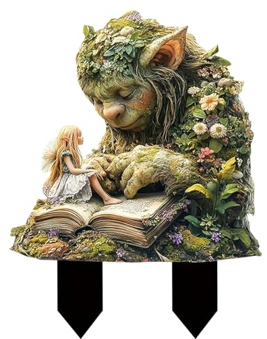 READREAM Grünes Gras Troll Gartenstecker, 2D Gartendeko Troll Figur, Garten Dekostecker Märchenhafter, Garten Deko Draußen, Dekorative Skulpturen, Gartenfiguren für Draußen Wetterfest (A)