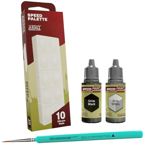 The Army Painter, Speed Palette Bundle, Für Contrast Miniaturmodellfarbe | Inkl. 1x Speed Palette, 1 Dipit Pinsel, Je 1 x 18 ml Speedpaint 2.0 Grim Black & Holy White, für Dnd & Warhammer