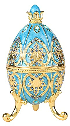 QIFU Hand Painted Sky Blue Easter Egg Style Enamel Trinket Box Hinged, Unique Gift for Family(QF4977UK)