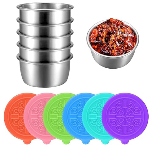 6Pcs Salad Dressing Containers,50ml Spice Container Sauce Pots with Lid | Salad Dressing Pots with Lids,Leakproof,Sauce Cups Dips for Snack, Dips, Salad, Spices, for Lunch Bento Box, Picnic, Travel
