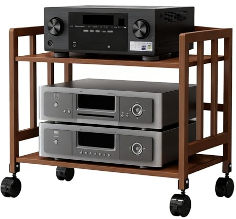Wzmazingly 2/3/4/5-stöckig Audio-/Video-Medienständer, Stereoschrank Mit Rollen Und Verstellbaren Einlegeböden, Bambus-HiFi-Rack Für Wohnzimmer, Heimkinos, Schlafzimmer(B,2 tier-L50*W38*H53cm)