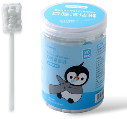 Onceplan Baby Oral Cleaner, 30 PCS Disposable Infant Mouth Cleaning Swabs, Soft Gauze Oral Care Sticks for Gums and Tongue, 0.91 x 0.51, for Infants and Toddlers