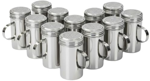 Chabrias Ltd 12 Pack Premium 16oz Stainless Steel Flour & Sugar Dredger Shaker (450 ml) – Fine-Mesh Screw-Top Dusting Shaker for Icing Sugar, Mince Pies & Cappuccino – Dishwasher-Safe (12, 16oz)