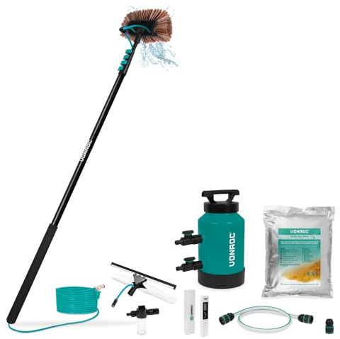 VONROC Kit Pulizia Pannelli fotovoltaici, 6,5m, + Filtro ad Acqua Pura di – Pulizia Senza Aloni per Vetri, Auto, Camper e Pannelli Solari – con Resina 4.5L, TDS Meter, Dosatore Sapone
