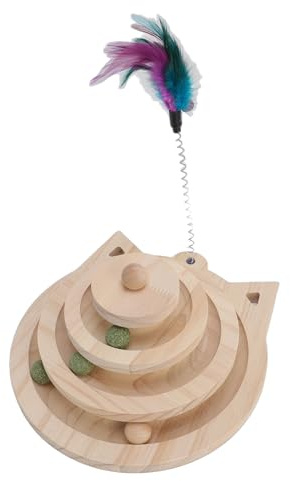 SIXRUN Katzenspielzeug mit Rotierendem Ball, Interaktives Kratzbrett aus Holz für Gesundes Katzenverhalten. Material: Kiefernholz. Größe: 28 X 26 X 30 cm