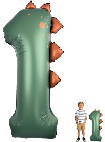 DazzJoy Dino Geburtstagsdeko 1 Jahr Junge, Dino Luftballon Deko 1. Geburtstag Junge, Dino 32 Zoll Zahlen Luftballon 1 Dunkelgrün, Dinosaurier Geburtstag Deko 1 Jahr Junge, Erster Geburtstag Jungen