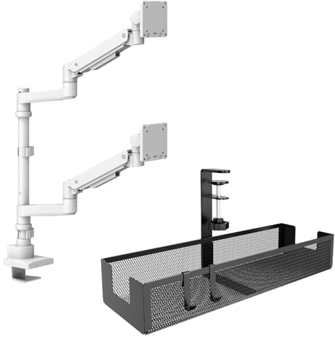 Bras Double Écrans Premium pour Moniteurs jusqu'à 57 + Rangement Câbles sous Bureau - Solution Propre et Ergonomique pour Setup Gaming/Bure
