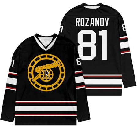 Generisch HEA-ted RIV-alry Merch Roz-anov 81 Hockey Schwarz Jersey, Langarm V-Ausschnitt Ice-Hockey Fan Eishockey Trikot Merch, Fashion Casual Pullover Sport Streetwear Top für Damen & Männer