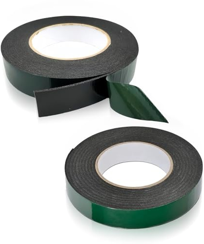 JDNOL 2 Rolls 20m(10mm) Waterproof Double Sided Foam Tape for Number Plates | PE Green Film, Strong Adhesive Black Sponge Mounting Tape for Car Trims LED Strips Home Decoration