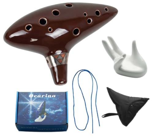 Keramik Okarina Zelda,Ocarina 12-Loch Alto C,Keramik-Ocarina für Musikinstrumente,Ocarina of Time,Kommt mit Handauflage, Stoffbezug, Partitur und Seil,Für Musikinstrumentenliebhaber (Kaffee)