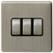 Light Switch 3 Gang 2 Way Gloss Brushed Chrome Wall Switch Screwless Finish N306DME