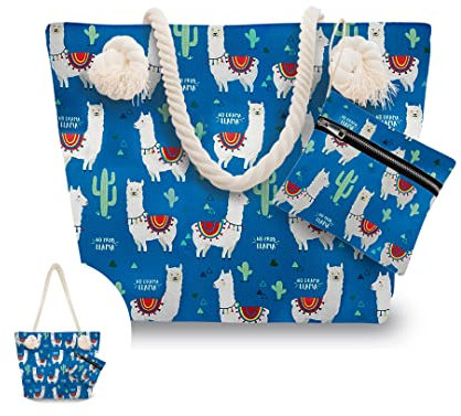 Rave Envy Strandtasche – Weekender Reisetasche, Lama, Blau mit weißem Lama, Einheitsgröße