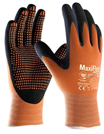 ATG 42-848/08 MaxiFlex Endurance Handschuh mit AD-APT Technologie, Strickbund, Beschichtete Handinnenfläche, 1.0mm Handflächendicke, 23cm Länge, Schwarz/Orange, Größe 08