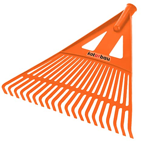 KOTARBAU® Robuster Rechen 435 mm Laubbesen Laubharke Fächerbesen Laubfeger Laubfächer Harke Gartengeräte Gartenwerkzeug Orange Laubrechen aus Kunststoff ohne Stiel