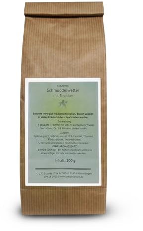 Kräutertee Schmuddelwetter mit Thymian, Lose Blätter, Spitzwegerich, Süßholz, Fenchel, Thymianblätter, Eibischblätter, Malvenblätter, 100g, Basischer Tee, Teegeniessen