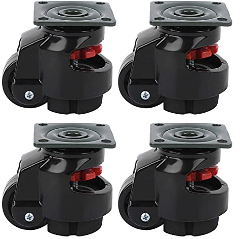 Fafeicy 4 Stück GD-40F Level Adjustment Caster, 360 Grad Nylon Hochleistungs-Industrierollenrad-Nivellierräder, mit Einstellbares Zahnrad, zum Bewegen von Arbeitstischen, große Maschinenbewegungen