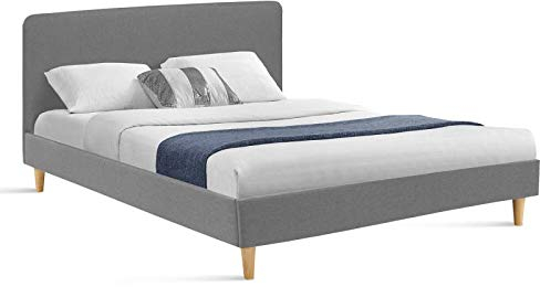 IDMarket - Lit Double scandinave Balta avec tête de lit et sommier 160 x 200 cm Tissu Gris Clair