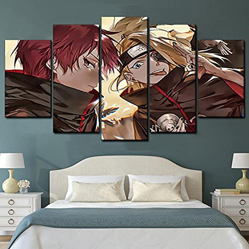 yuanjun Puzzle 5 TLG Kunstdruck Modern Wandbilder Design Tapete Eingerahmt Bilder Drucke Leinwand Wandkunst Wohnkultur Gem?Lde Poster Mehrteilig XXL Deidara Und Sasori Manga Sharingan