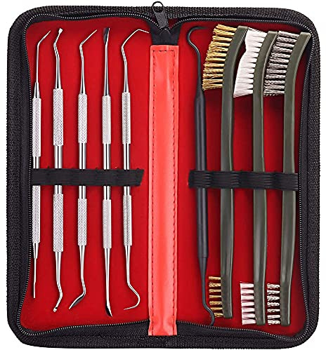 ANCLLO Universal Cleaning Kit Pick Set for All Guns Double-Ended Nylon Brass Steel Brush Metal Ploymer Picks Set with Case