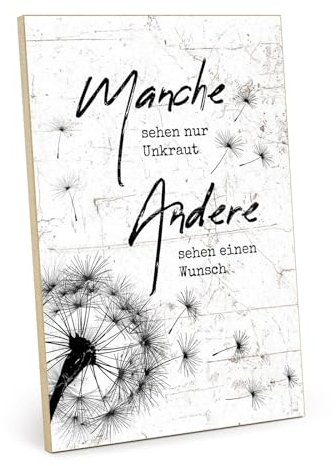 TypeStoff Holzschild mit Spruch – Wunsch – im Vintage-Look mit Zitat als Geschenk und Dekoration zum Thema Pusteblume und Träumen - HS-00989