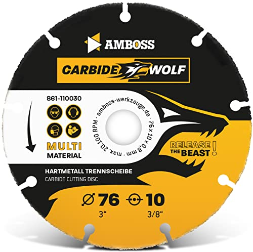 Amboss Carbide Wolf Ø 76mm - Multi Hartmetall Trennscheibe für Winkelschleifer (Flex,Bosch uva) - Holz (mit Nägeln), Kunststoff, Plastik, Gips - Holztrennscheibe, Universal Sägeblatt, Speedcutter