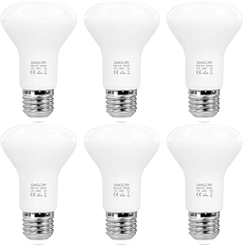 SanGlory E27 LED Birne Kaltweiß 7Watt, 810 Lumen pro Reflektorlampe, entspricht 60Watt Glühlampe, 6000K, R63 E27 LED-Strahler, 120° Abstrahlwinkel, E27 LED Leuchtmittel, 6er Pack