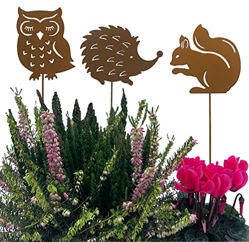 KRONLY Gartenstecker Lustiger Igel 34cm aus Metall Roststecker wetterfest Gartendeko Outdoor