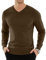KUYIGO Mens Plain V-Neck Jumper Knitted Casual Long Sleeve Pullover Sweater Top Work Office Professional Smart L Brown