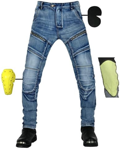 SHUOJIA Motorradhose Herren, Motorrad Jeans Herren Aus Aramidfaser,Motorrad Schutzhose Hose Mit Protektoren (Blue Male-B,L)